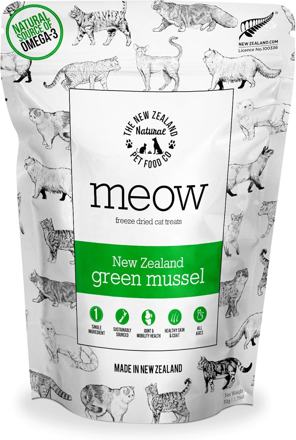 Meow Freeze Dried Cat Treats - New Zealand Green Mussel, High Protein, Healthy Cat Snacks and