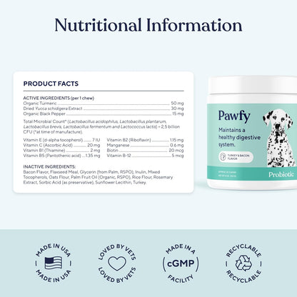 Pawfy Probiotics for Dogs | Supports Digestive Health, Diarrhea for Small and Large Dogs | Improves