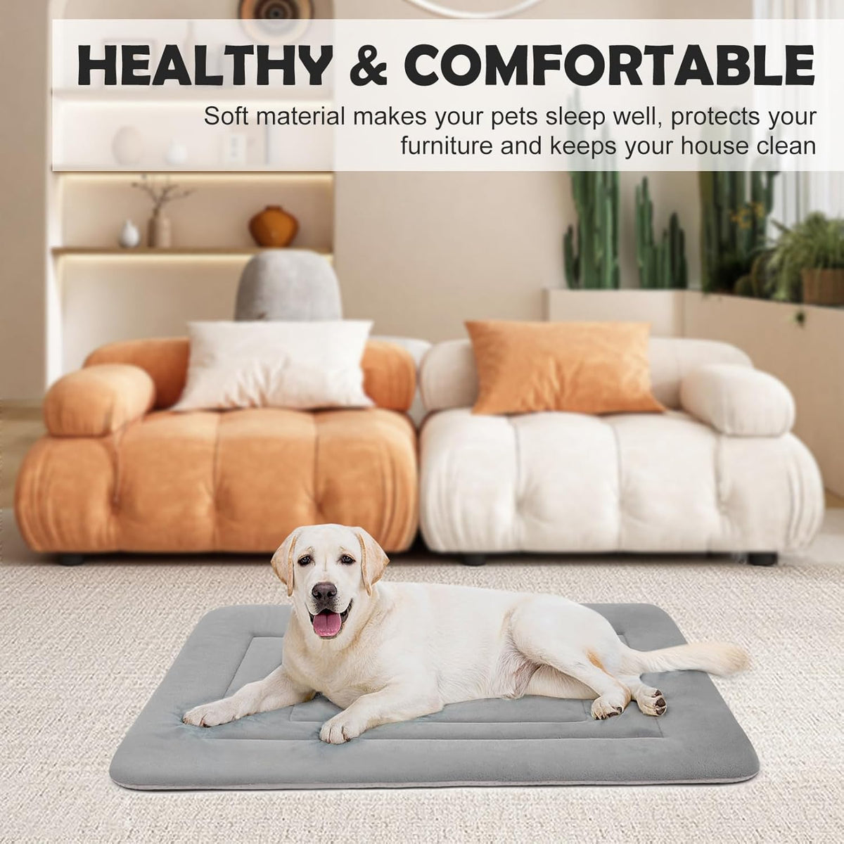 JoicyCo Soft Dog Crate Bed Pad Mat, 48 in Non-Slip Bottom Washable for Extra Large Dogs, Pet