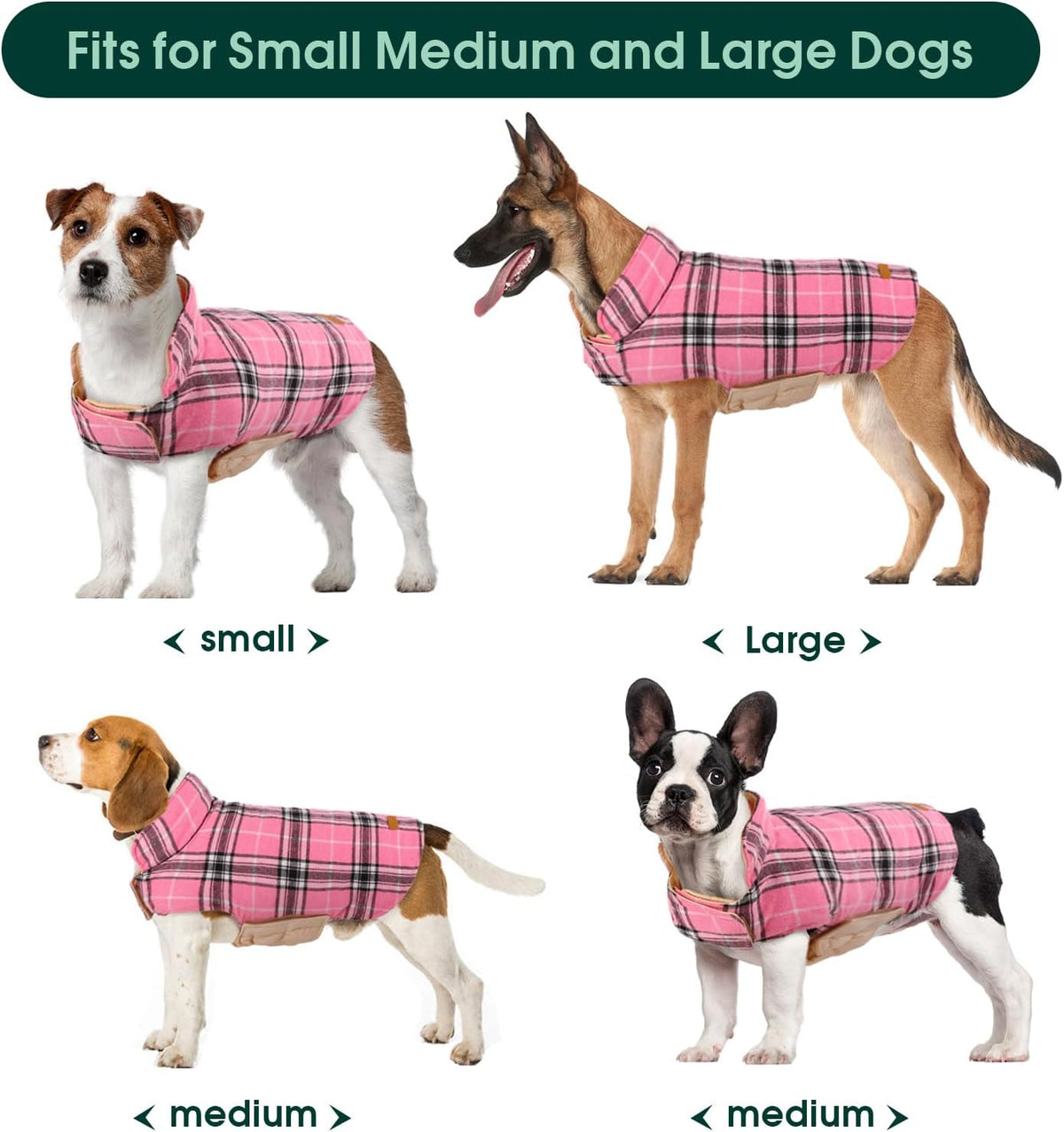 Kuoser Waterproof Dog Coat, Reversible Dog Jacket for Small Dogs, Adjustable Durable Doggie Winter