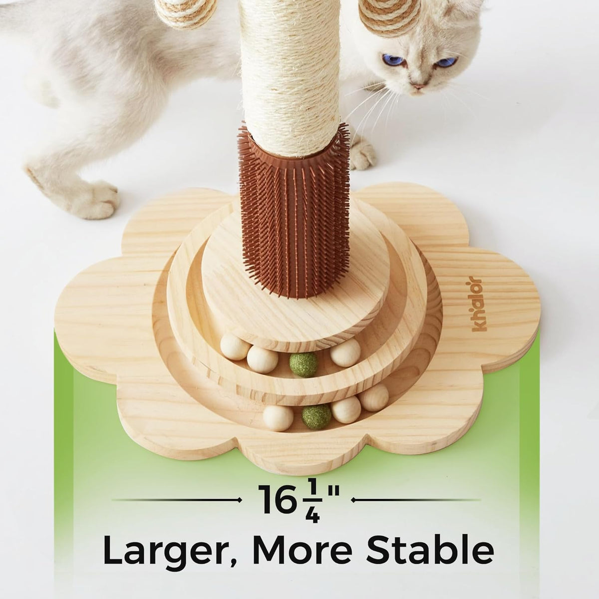 Cat Sisal Scratching Post, 4 in 1 Wooden Cat Scratcher Toy with Groomer, 24" Tall Scratch Post with