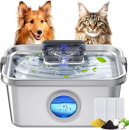 Dog Water Fountain 2 Gal, Stainless Steel Dog Water Fountain for Large Dogs Multi-Cats, Pet Water