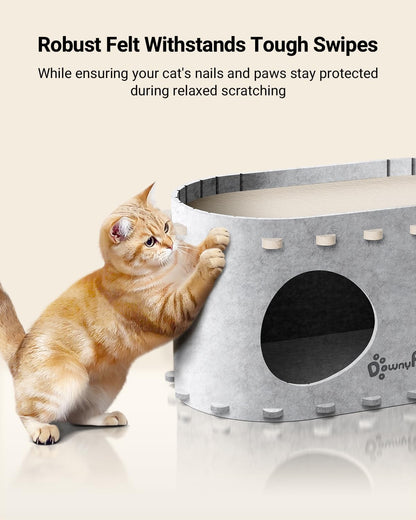 DownyPaws Cat House for Indoor Cats, Cat Bed Cave for Multiple & Large Cats Up to 22 Lbs, Scratch