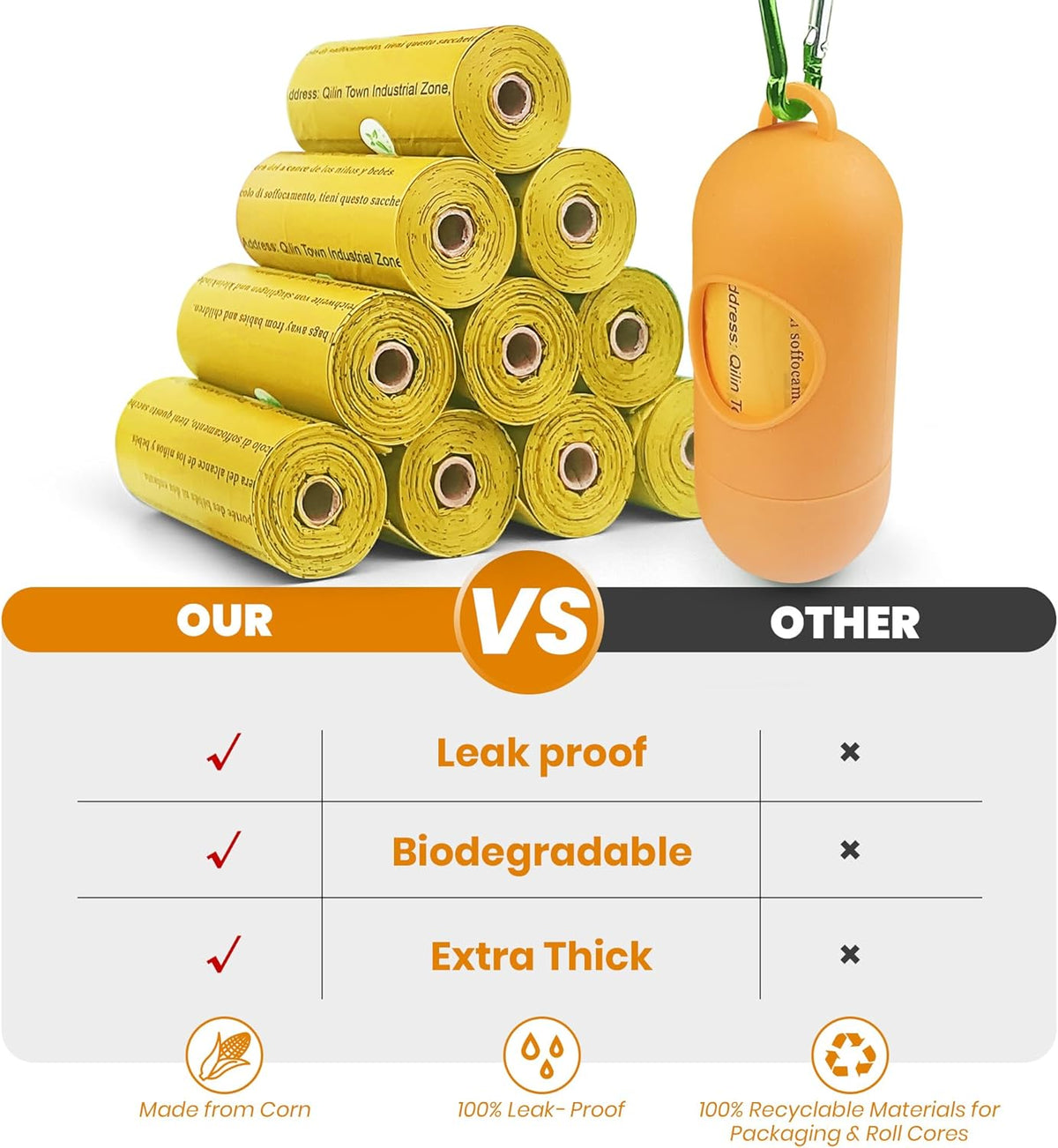 Poop Bags for Dogs-1050 Counts, 70 Rolls With a Free Dispensers, Biodegradable Poop Bags Made of