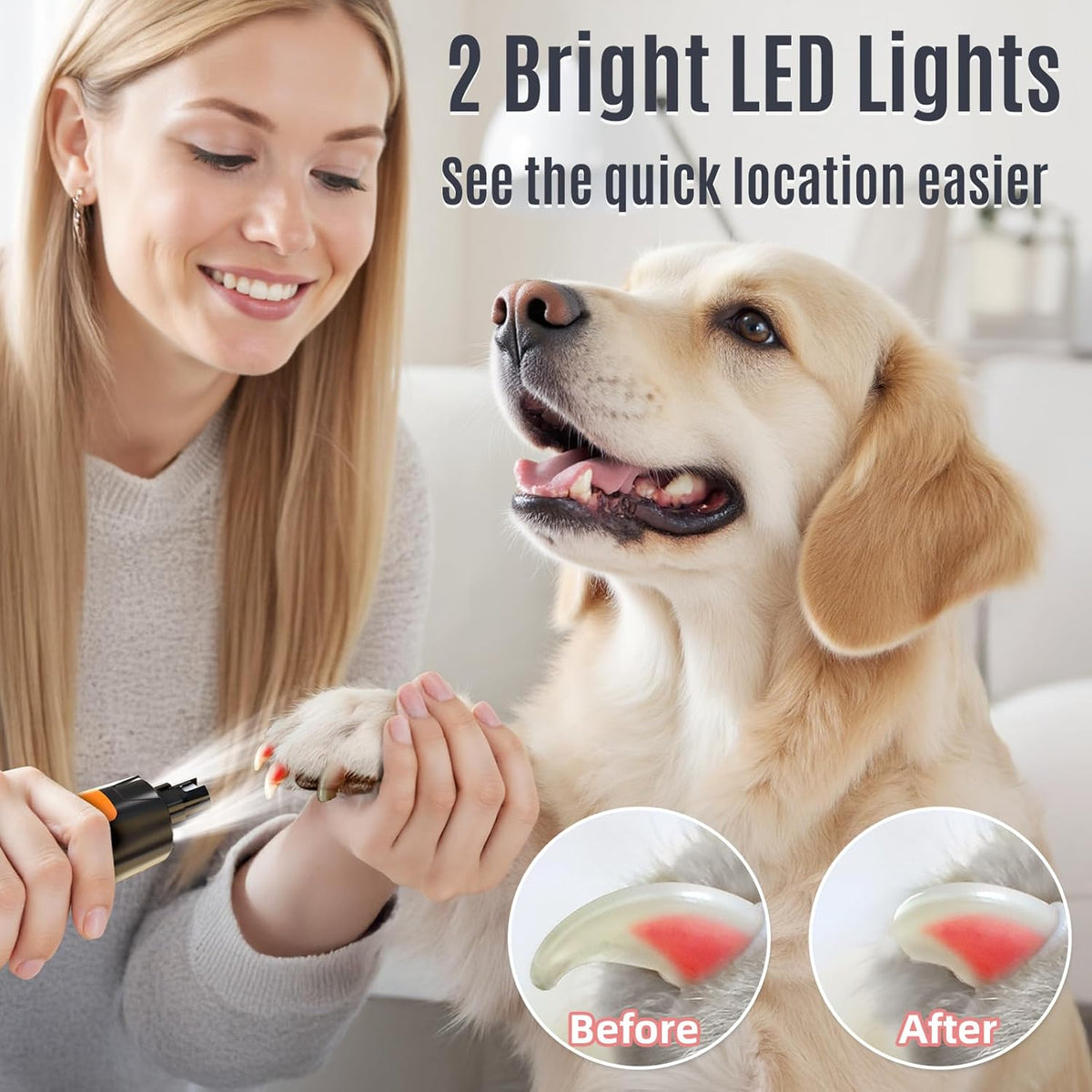 Casfuy New 6-Speed Dog Nail Grinder - 50% More Power Dog Nail Trimmers with 2 LED Lights Quiet 7h
