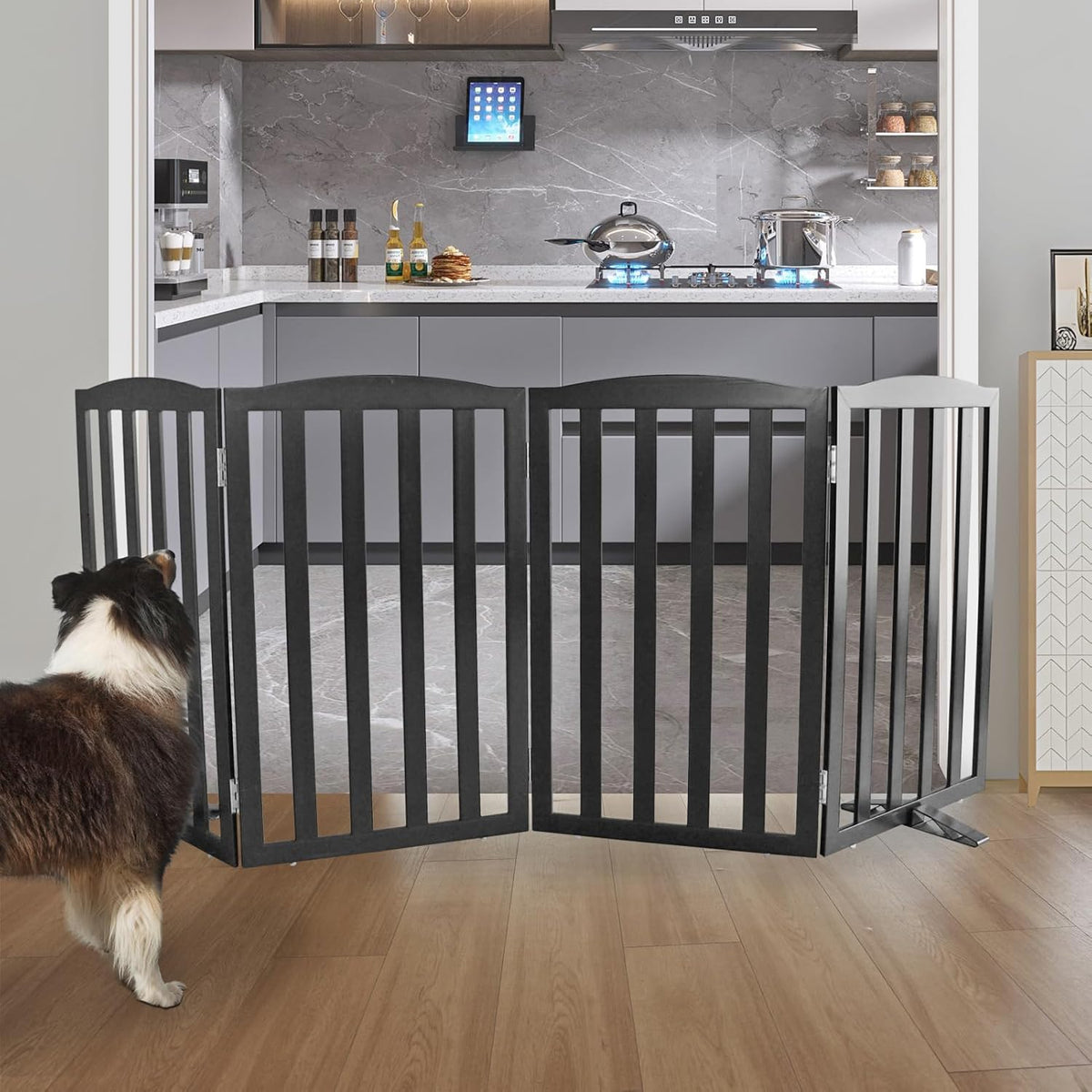 ZJSF Foldable Freestanding Indoor Dog Gate for House Wood Long Pet Gates Dog Fence for Stairs Puppy