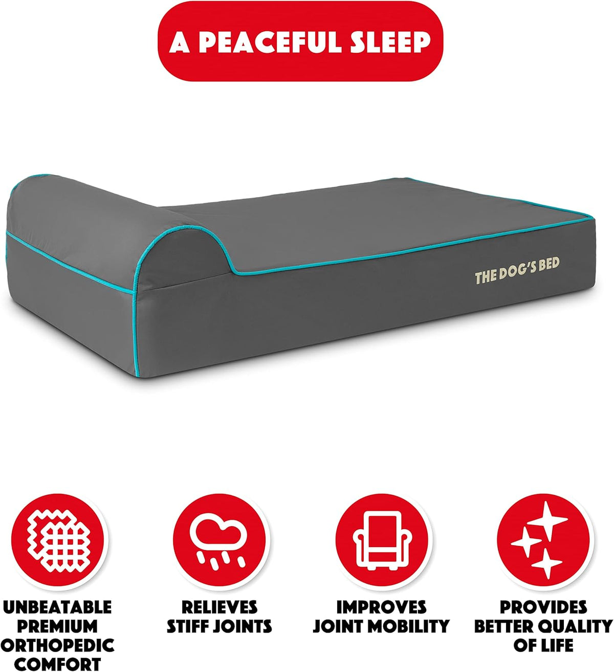 The Dog’s Bed Orthopedic Headrest Dog Bed Large Grey/Blue 40x25, Memory Foam, Pain Relief for