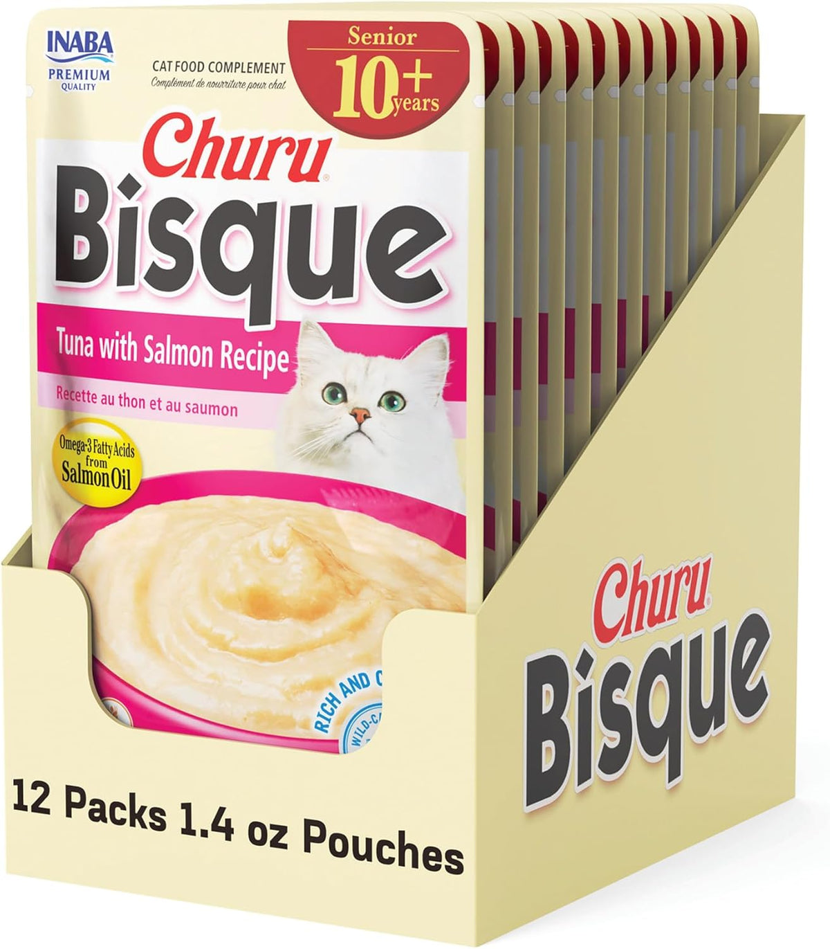 INABA Churu Bisque for Cats Senior 10+, Creamy Purée Side Dish Pouch, 1.4 Ounces per Pouch, 12