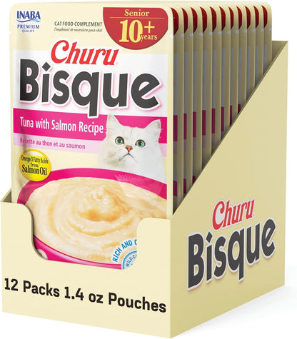 INABA Churu Bisque for Cats Senior 10+, Creamy Purée Side Dish Pouch, 1.4 Ounces per Pouch, 12