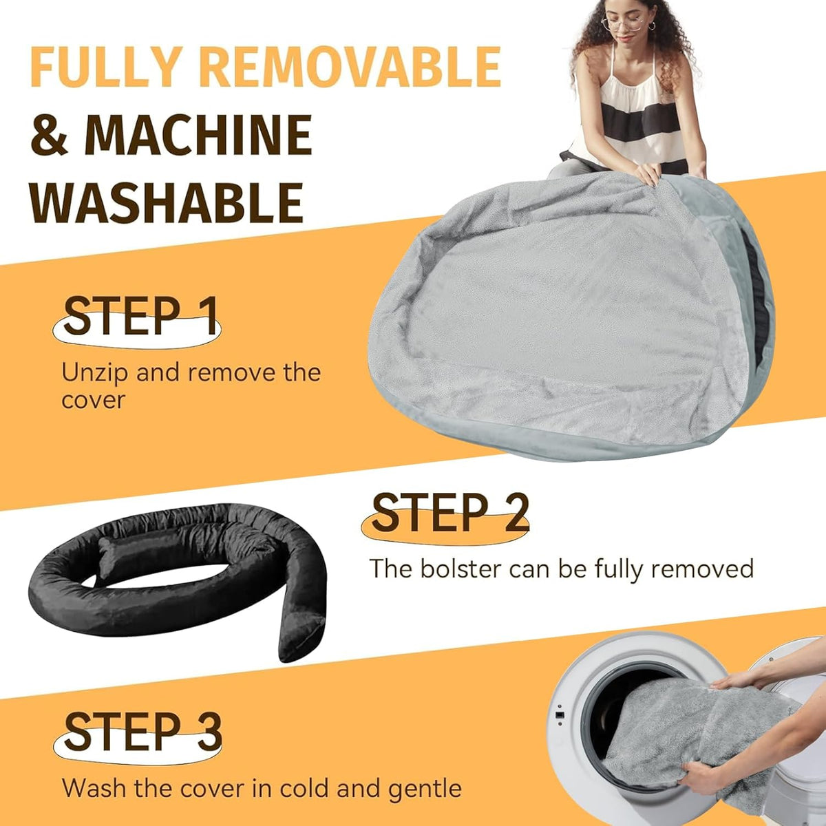 Orthopedic Waterproof Large Dog Bed: Memory Foam Washable Dog Bed with Bolsters - XL Removable