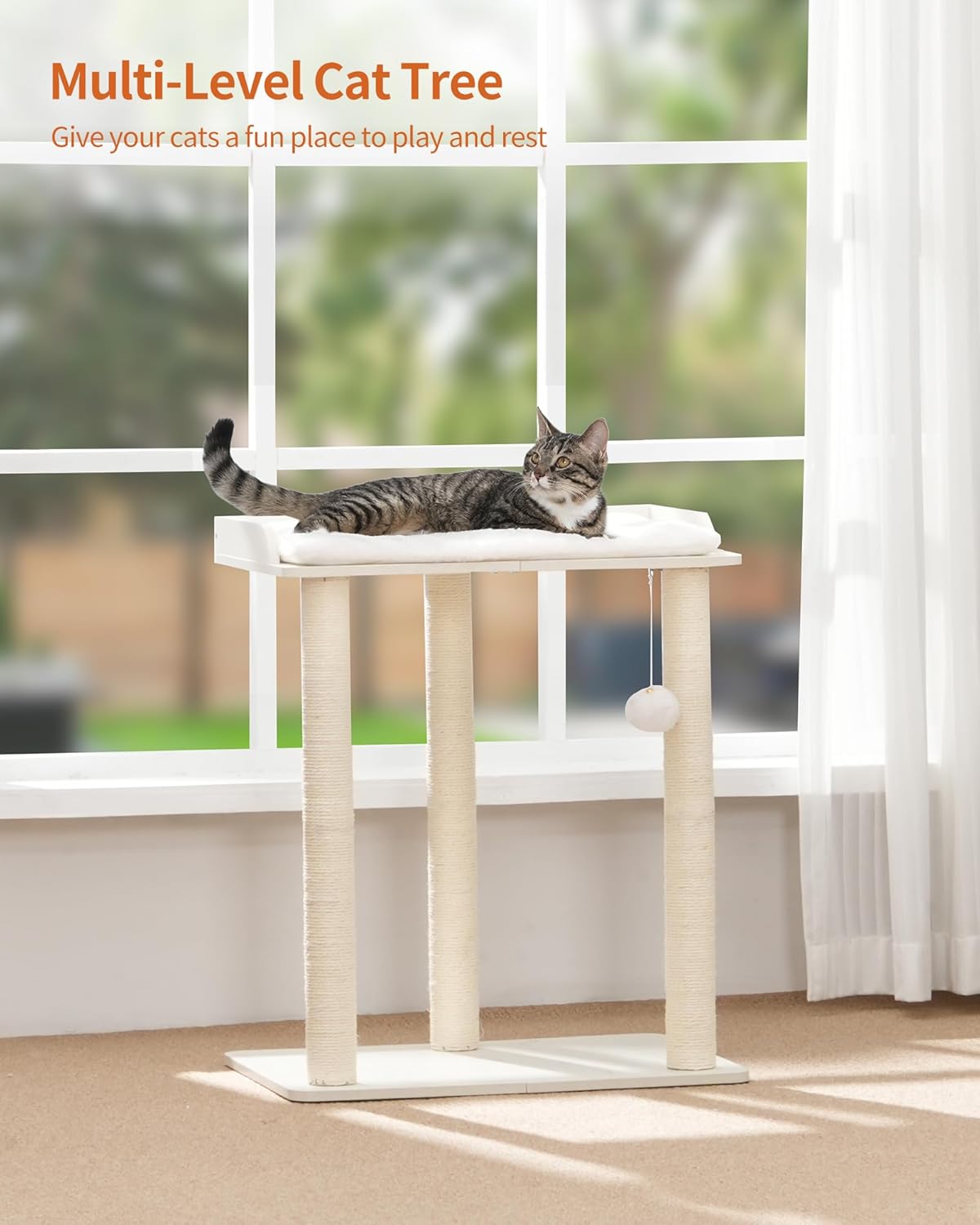 FourFurPets 26.7in Large Cat Tree Tower Condo, Cat Scratch Posts for Indoor Cats, Big Plate, Three