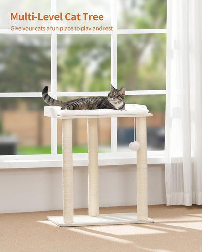 FourFurPets 26.7in Large Cat Tree Tower Condo, Cat Scratch Posts for Indoor Cats, Big Plate, Three
