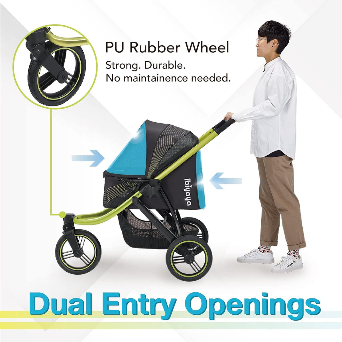 ibiyaya The Beast Pet Jogging Stroller for All Terrains, 3-Wheel Dog Carrier with Double Breaks