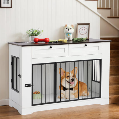 Large Dog Crate Furniture-Decorative Heavy Duty Dog Cage Indoor, Wooden Dog Cage End Table with