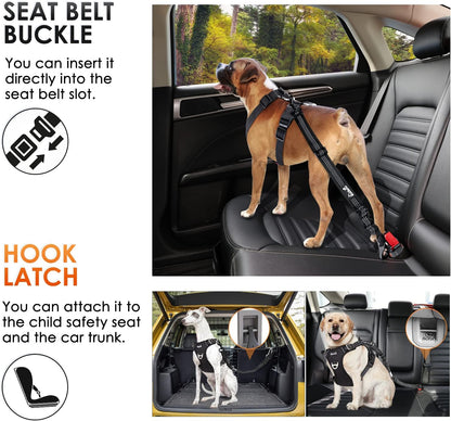 SlowTon Dog Seat Belt, Adjustable Dog Safety Belt Leash, 2 in 1 Latch Bar Attachment Dogs Car