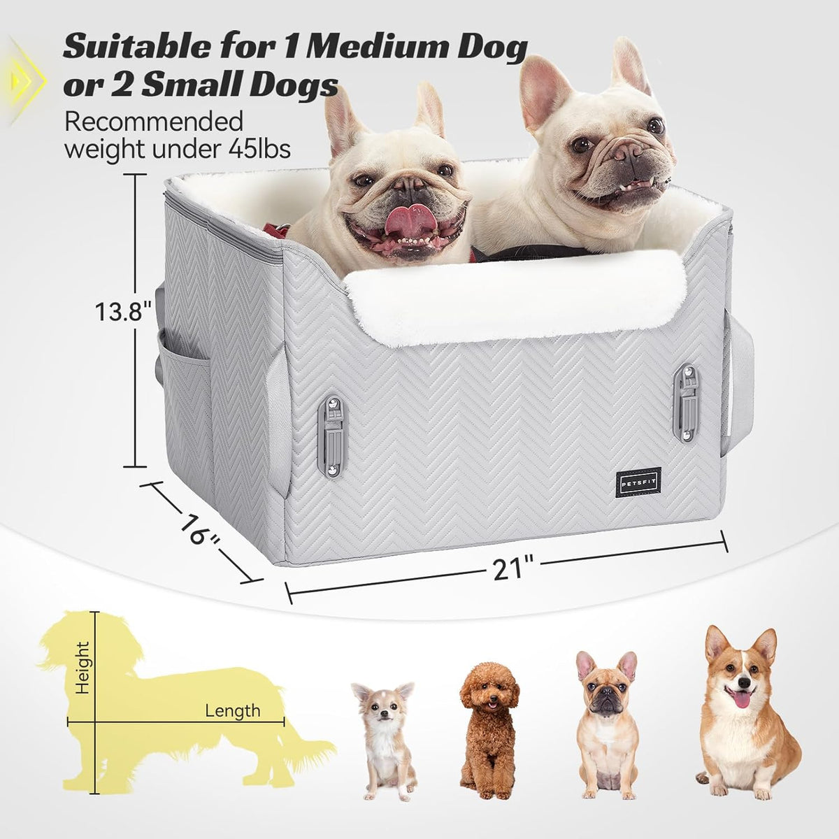 PETSFIT Dog Booster Car Seat, Waterproof PU Leather Car Seat for Dogs with Patented Safe Buckles, 2