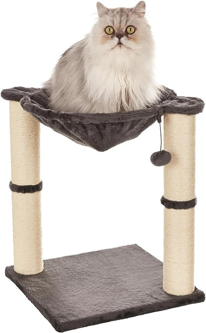 Amazon Basics Cat Condo Tower with Hammock Bed and Scratching Post,Easy to Assemble,Plush