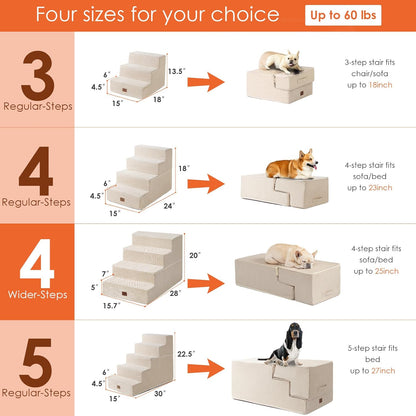 EHEYCIGA Dog Stairs for Bed 20" H, 4-Step Extra Wide Dog Steps for High Bed, Pet Steps for Small