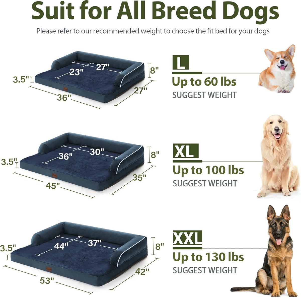 Orthopedic Dog Beds for Large Dogs, Waterproof Memory Foam Dogs Couch Beds, Comfy Bolster Pet Beds