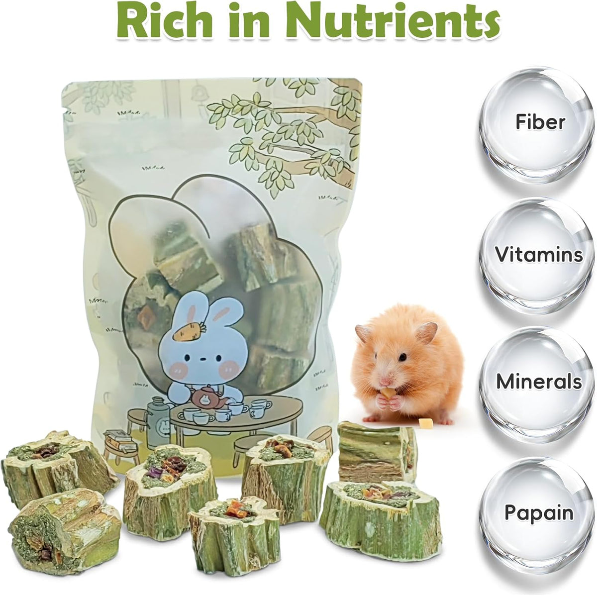 Fhiny Rabbit Chew Toys Natural Baked Papaya Wood Bunny Molar Treats Contain Alfalfa Grass Apple