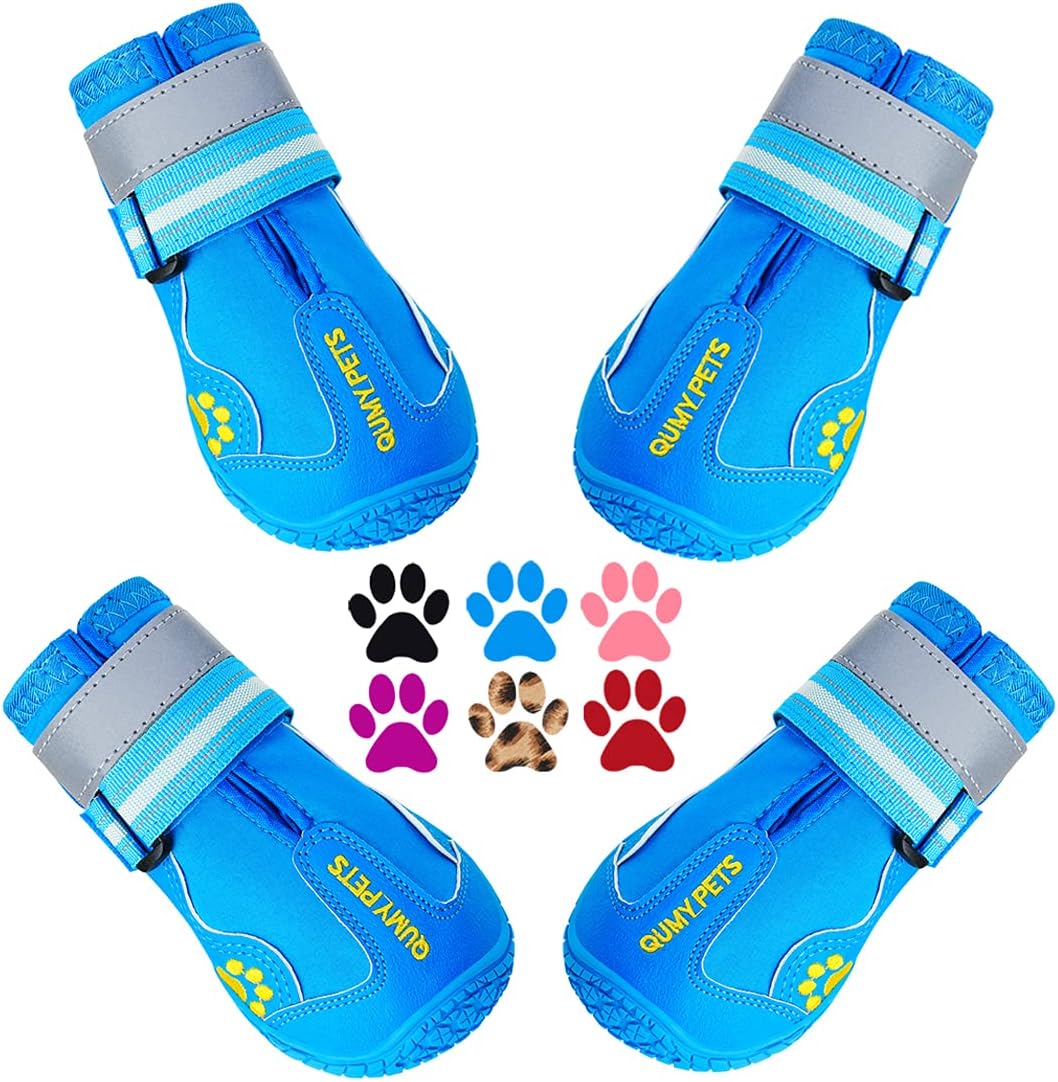 QUMY Dog Shoes for Large Dogs, Medium Dog Boots & Paw Protectors for Winter Snowy Day, Summer Hot
