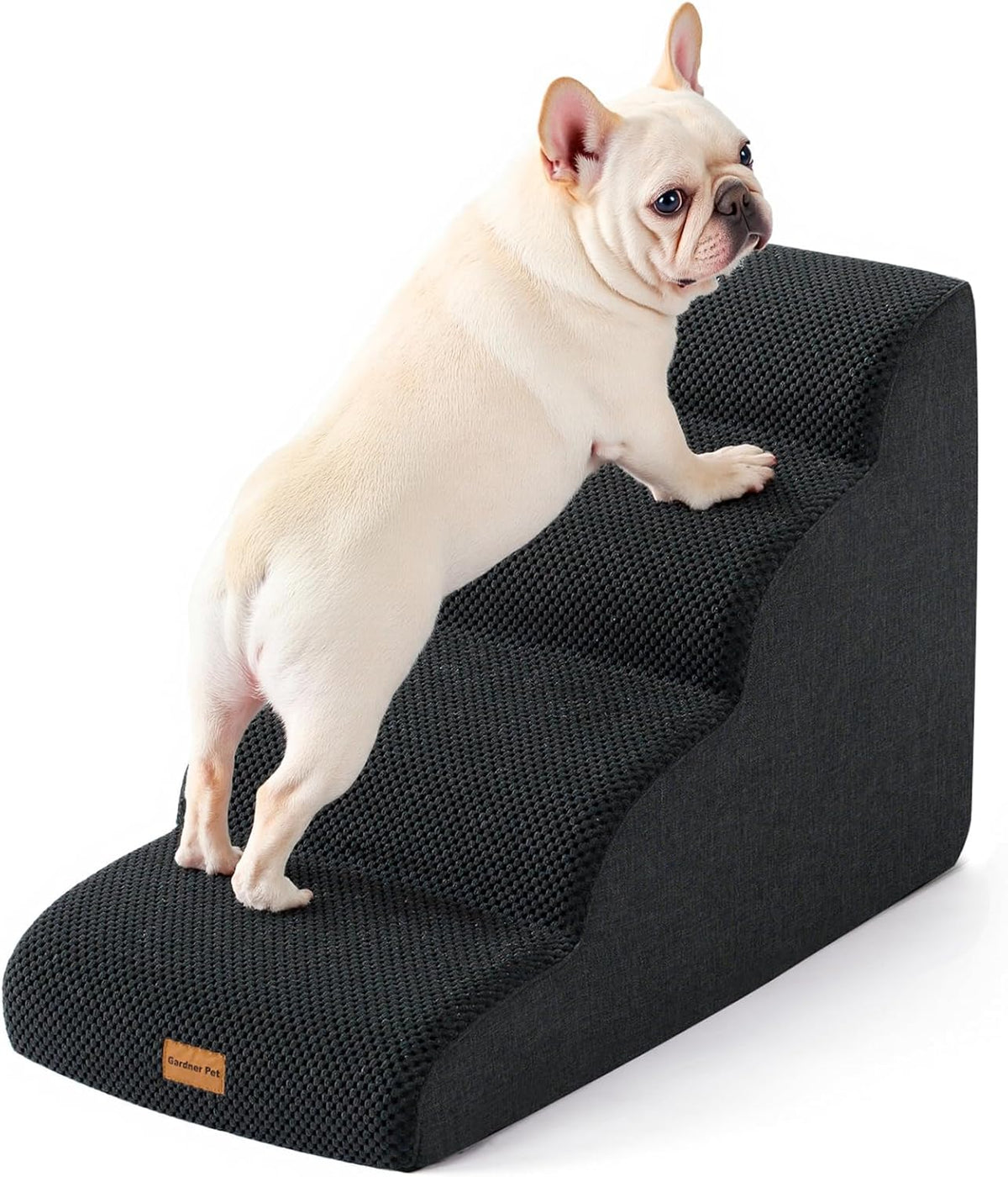 Gardner Pet Dog Stairs for Small Dogs 19.7" H, 4-Step Black Curved Pet Stairs, Dog Steps for High
