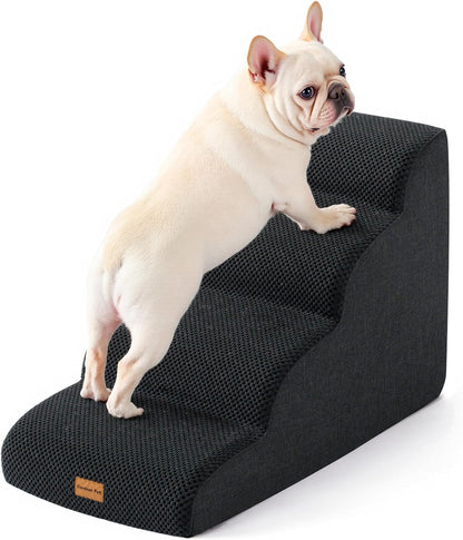 Gardner Pet Dog Stairs for Small Dogs 19.7" H, 4-Step Black Curved Pet Stairs, Dog Steps for High
