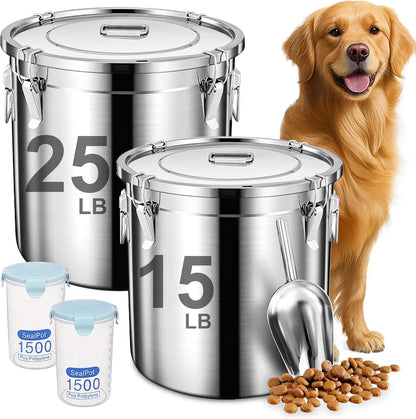 Dog Food Storage Containers, Large Stainless Steel Pet Food Storage Containers 38 lb / 17 kg to