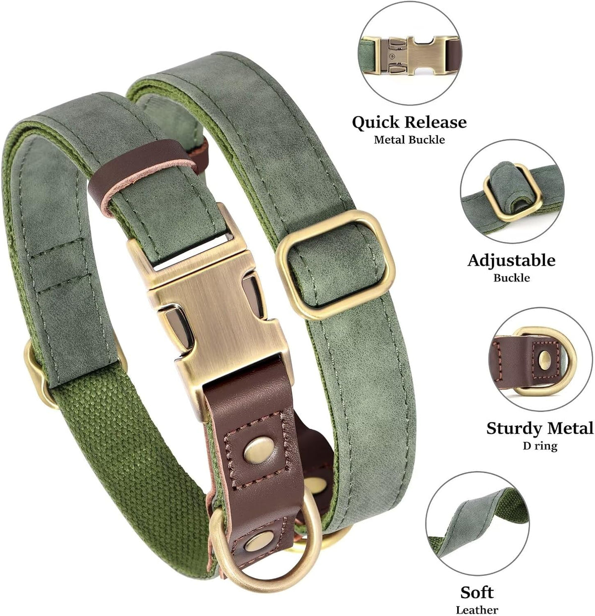 Didog Soft PU Leather Dog Collars for Medium Dogs,Classic Adjustable Dog Collars with Quick Release