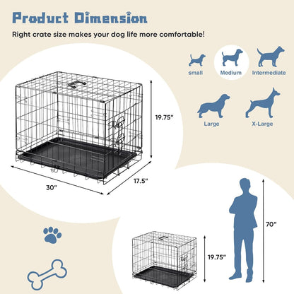 DUMOS Dog Crate, 30 Inch Medium Single Door Dog Cage with Divider Panel and Plastic Leak-Proof Pan