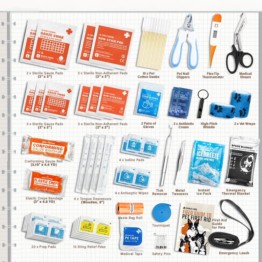 EVERLIT Pet Medic First Aid Kit | Vet-Approved Animal Care Kit with 95 Pcs Medical, Outdoor &