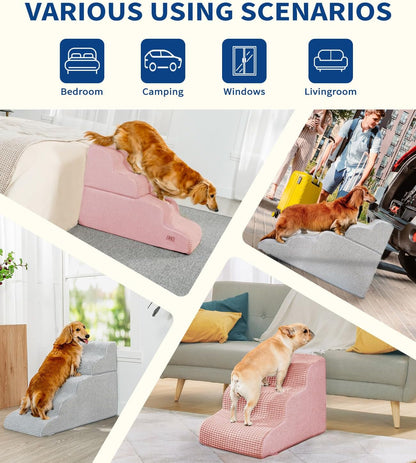 Dog Step for Bed, Dog Stair 3-Step 35D Pet Stair 15.7" H for High Bed or Sofa Non-Slip Balanced Pet