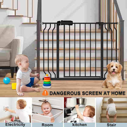 Extra Wide Baby Gate Black 62-67 Inch Wide Pressure Mounted Auto Close Child Safety Gate Long Dog