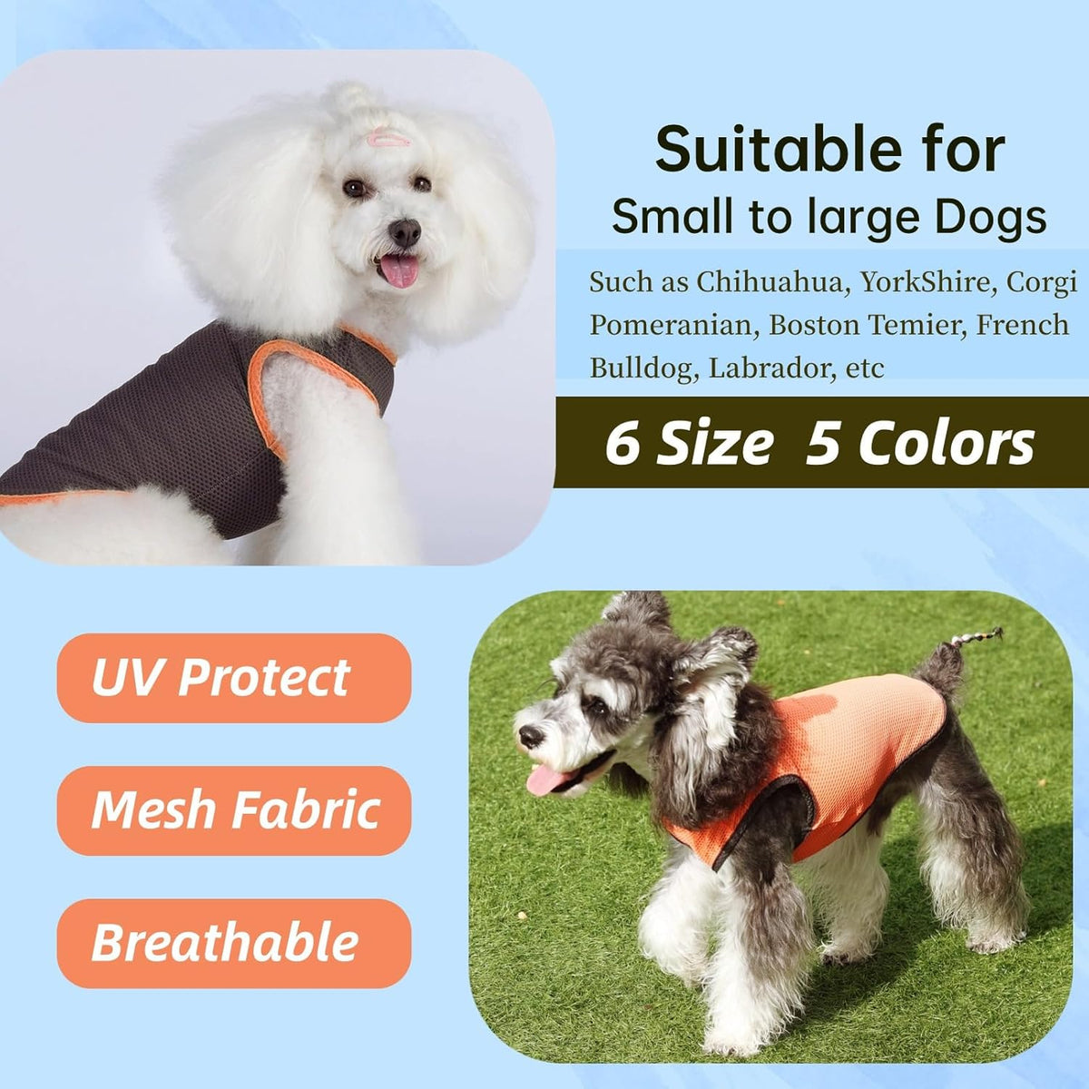 2 Pack Cooling Shirts for Dogs, Lightweight Mesh Breathable Dog Clothes for Small Dogs Boy