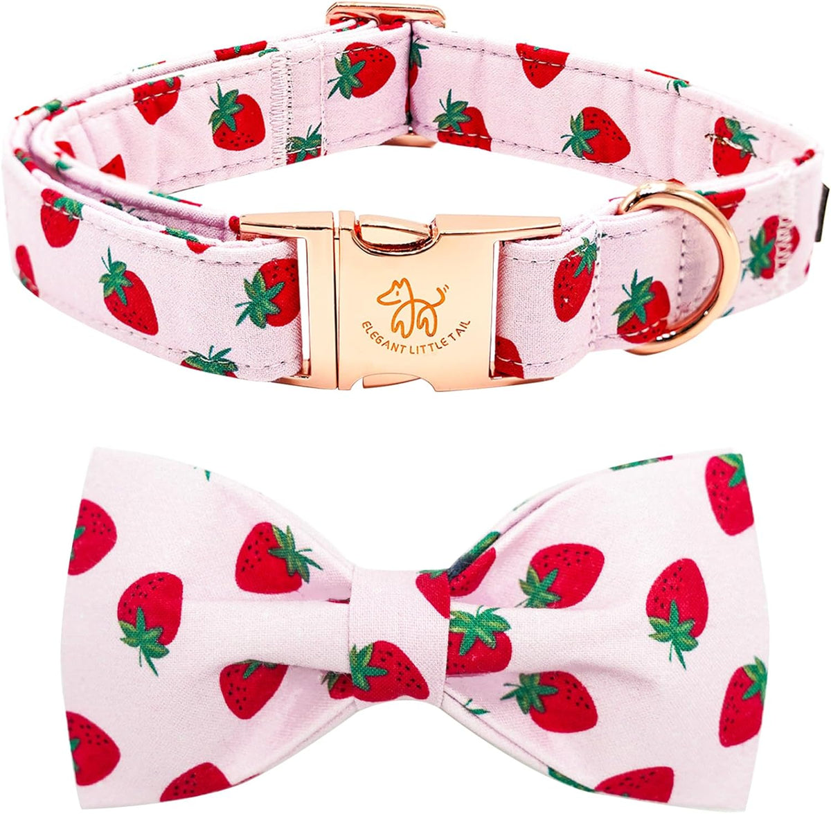 Elegant little tail Dog Collar, Strawberries Print Pet Collar Summer Dog Collar Durable Metal