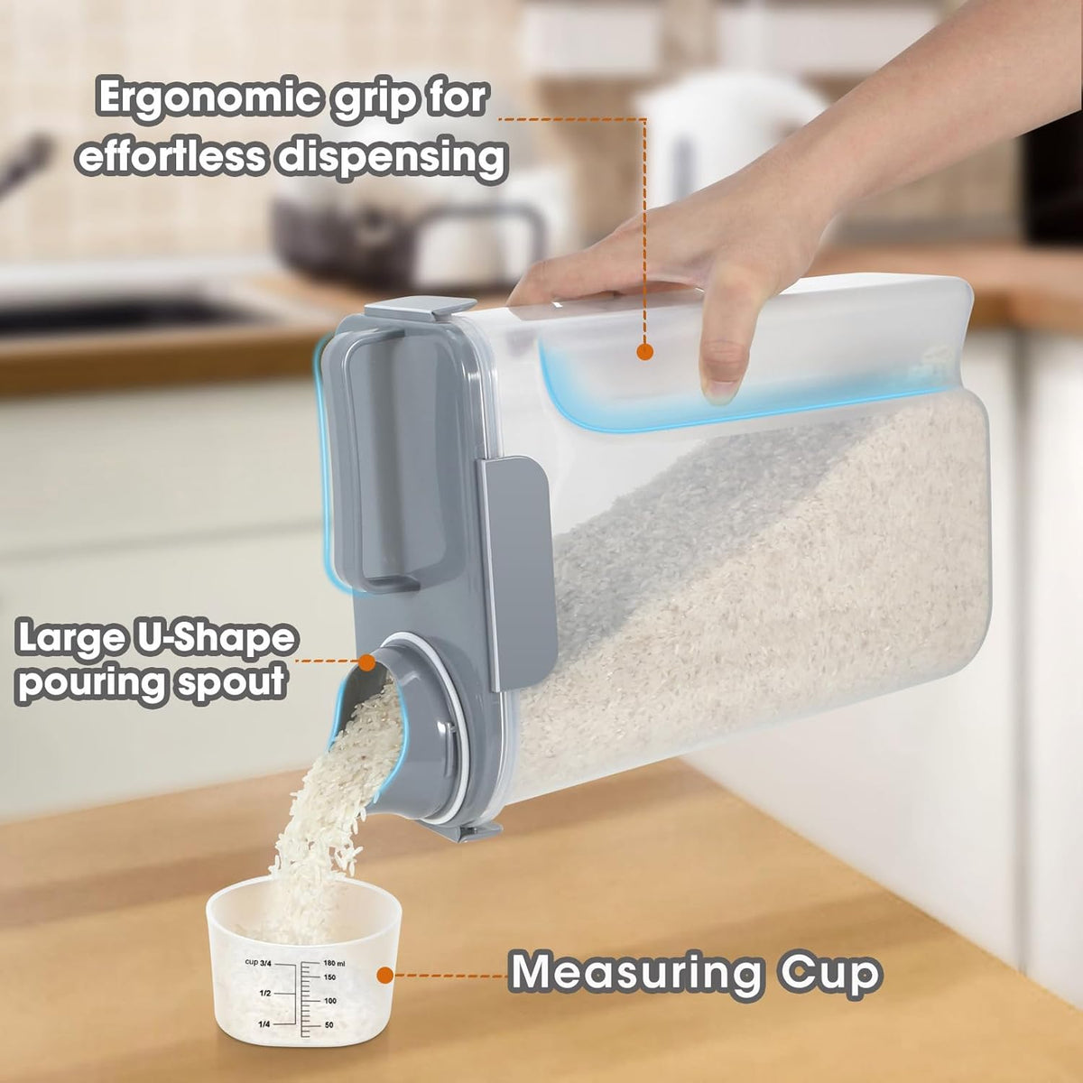 Rice Storage Container 10 Lbs, Airtight Food Dispenser with Large Spout and Cup for Pet Dog Cat