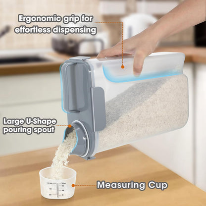 Rice Storage Container 10 Lbs, Airtight Food Dispenser with Large Spout and Cup for Pet Dog Cat