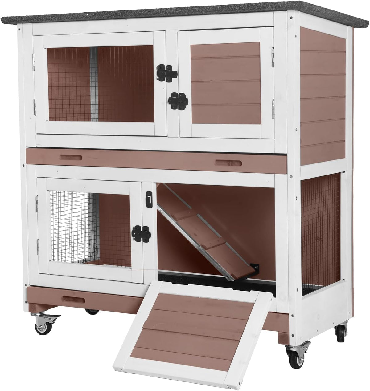 GUTINNEEN Rabbit Hutch Indoor Mobile Outdoor Bunny Cage with Openable Middle Door, Two Story Guinea