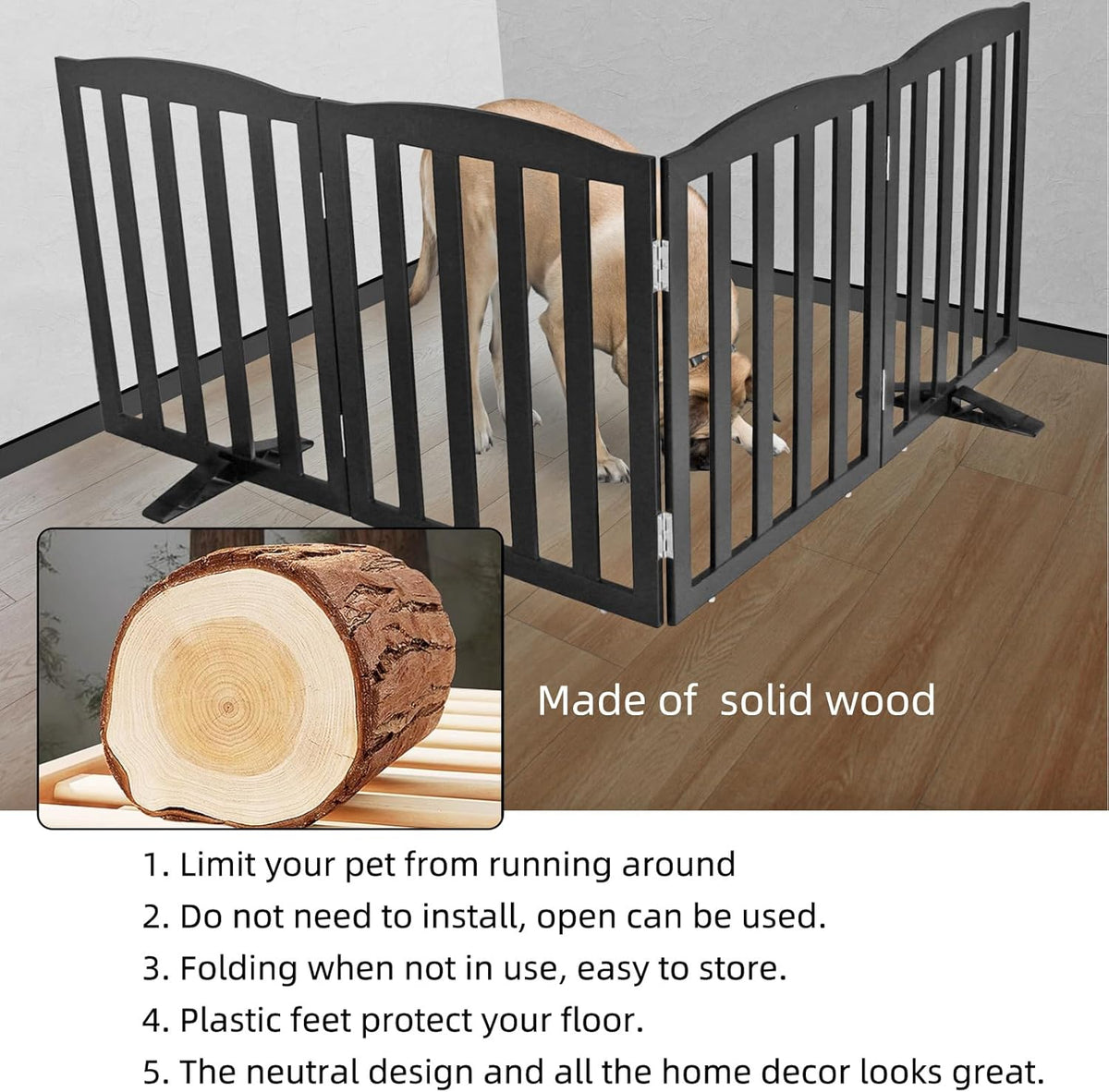 ZJSF Foldable Freestanding Indoor Dog Gate for House Wood Long Pet Gates Dog Fence for Stairs Puppy