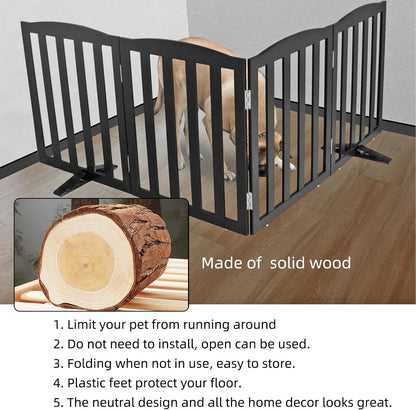 ZJSF Foldable Freestanding Indoor Dog Gate for House Wood Long Pet Gates Dog Fence for Stairs Puppy