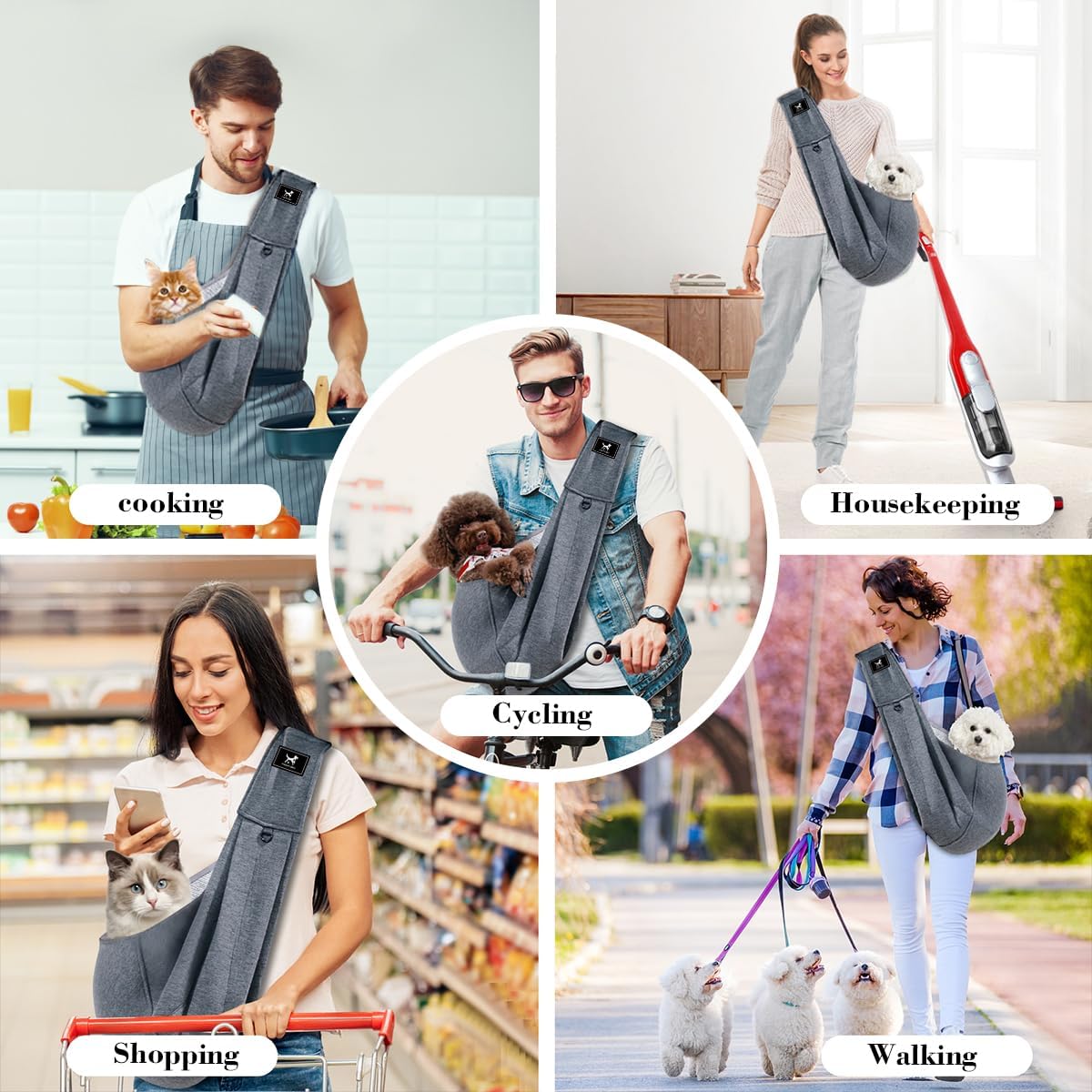 Dog & Cat Carrier Sling, Adjustable Soft Padded Shoulder Puppy Carrier, Hands-Free Dog Carrier Bag
