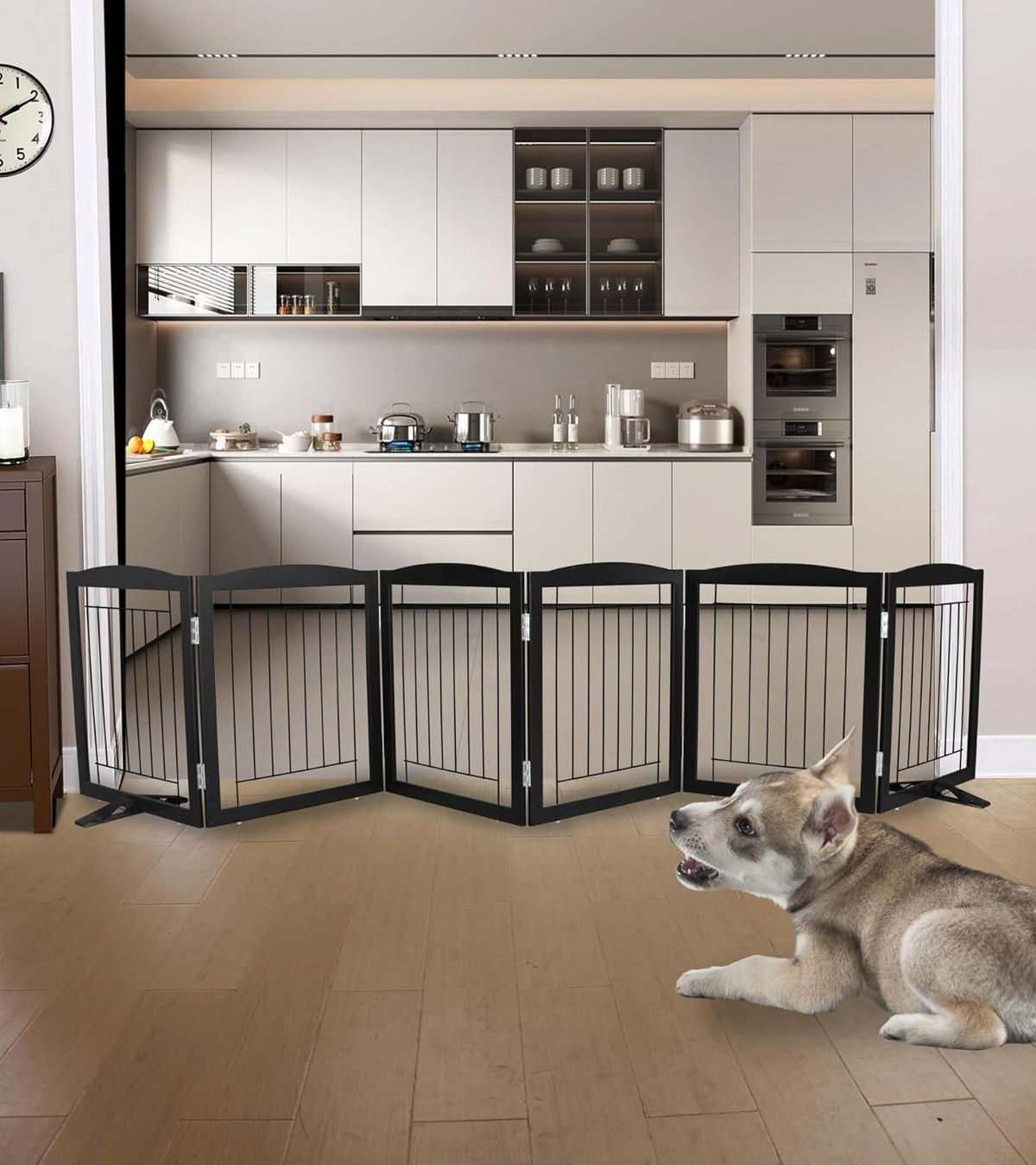 ZJSF Freestanding Dog Fence Indoor, Foldable Dog Gate for Doorways, Stairs or Hallways, Sturdy Wood