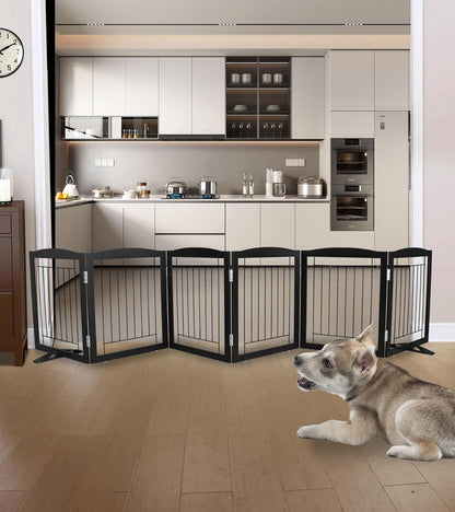 ZJSF Freestanding Dog Fence Indoor, Foldable Dog Gate for Doorways, Stairs or Hallways, Sturdy Wood