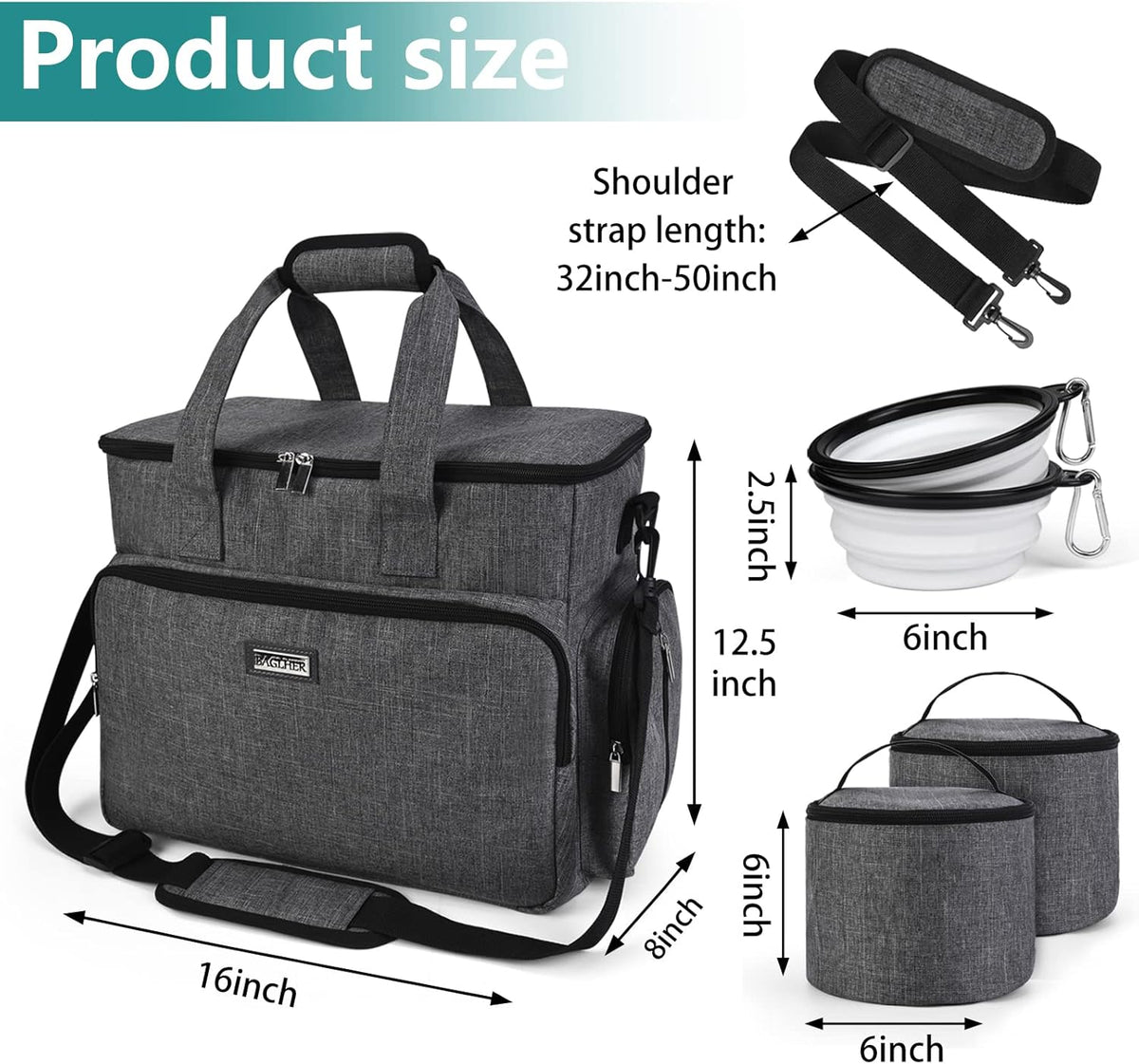 BAGLHER Dog Travel Bag, Airline Approved Pet Tote Organizer with Multi-Function Pockets, 2 X Food