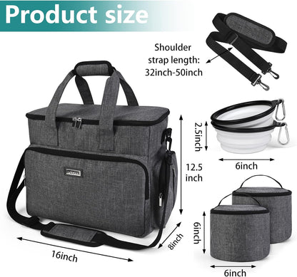BAGLHER Dog Travel Bag, Airline Approved Pet Tote Organizer with Multi-Function Pockets, 2 X Food