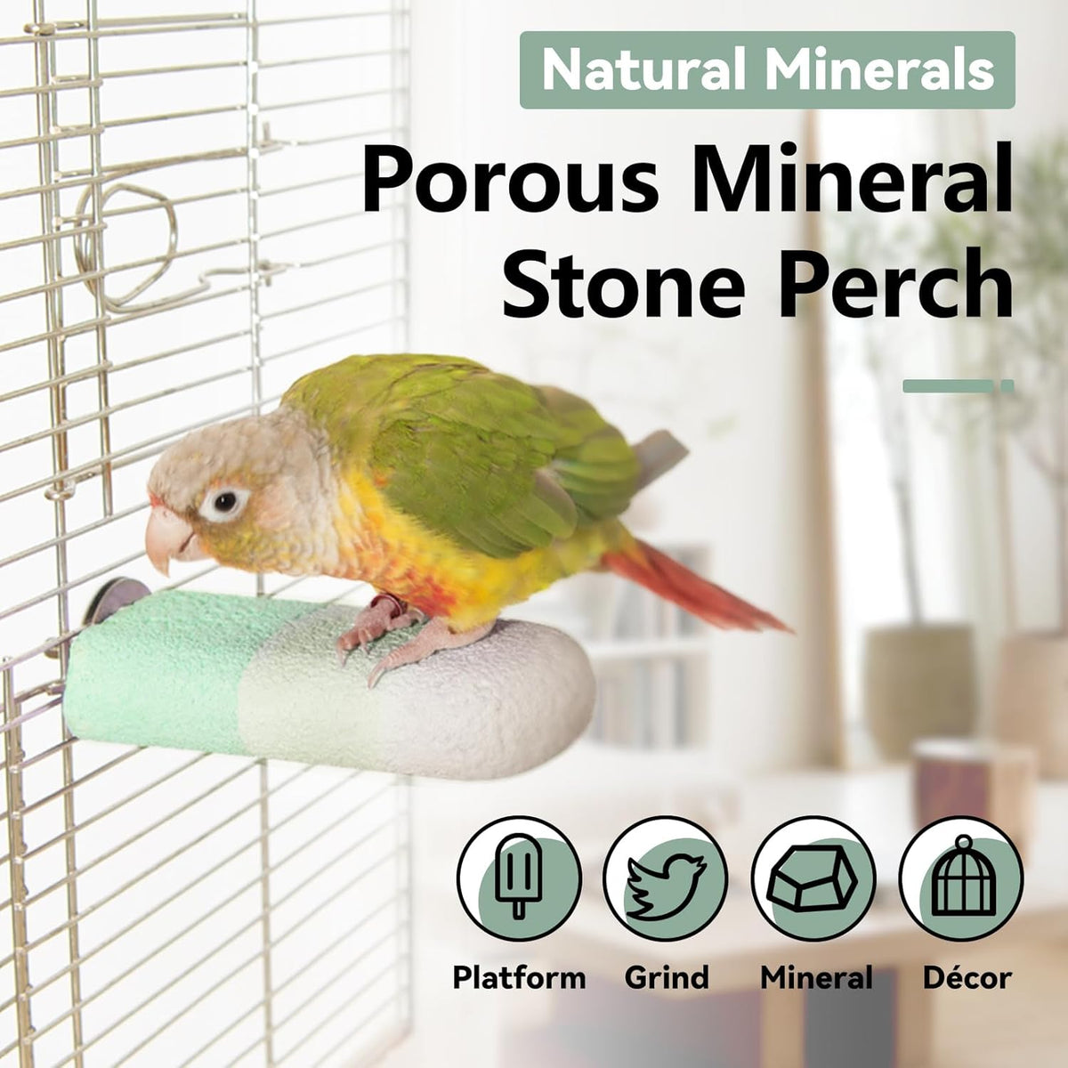 Natural Mineral Bird Perch for Cage Parrot Perch Platform for Beak Grinding Claw Trimming & Chewing