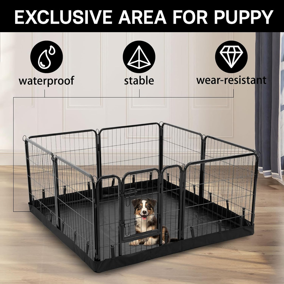 PJYuCien Dog Playpen Plus Storage Bag, 24" H 8 Panels Puppy Pen with Square Bottom, Heavy Duty Dog