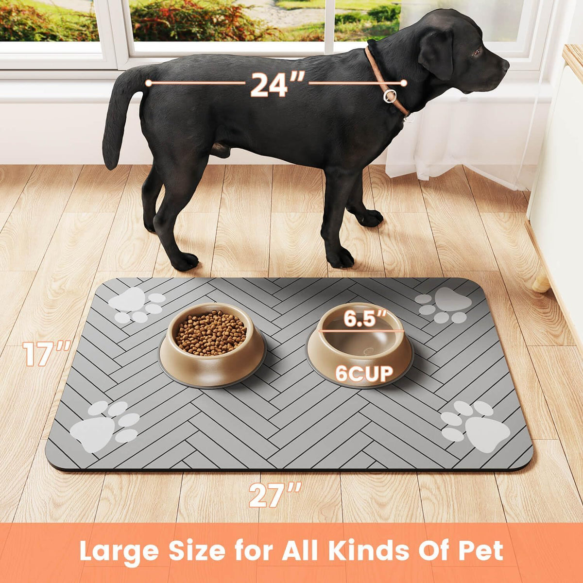 Pet Feeding Mat-Absorbent Pet Placemat for Food and Water Bowl, with Waterproof Rubber Backing
