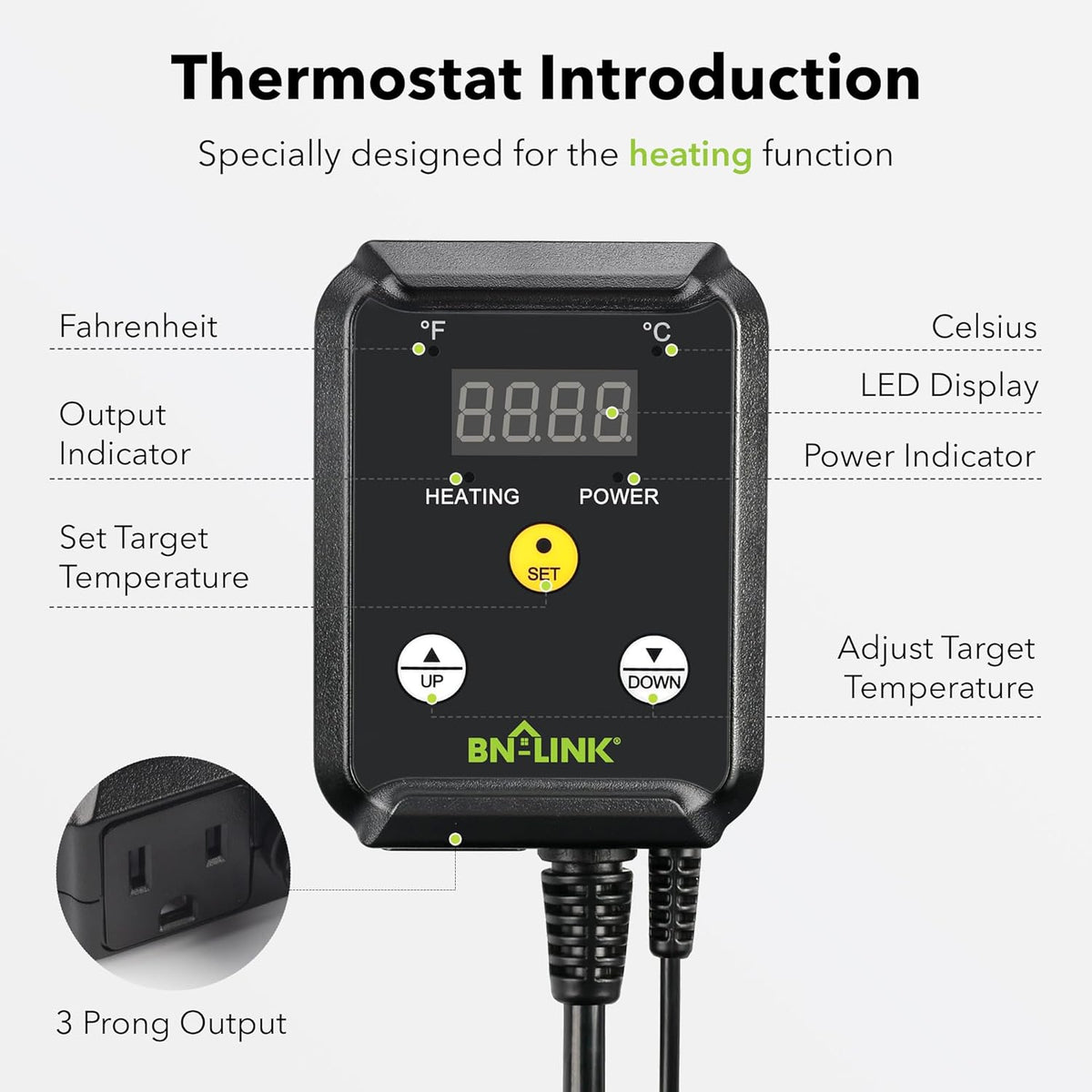 BN-LINK Digital Heat Mat Thermostat Controller for Seed Germination, Reptiles and Brewing Breeding