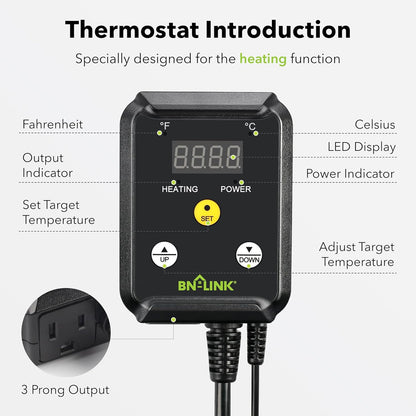 BN-LINK Digital Heat Mat Thermostat Controller for Seed Germination, Reptiles and Brewing Breeding